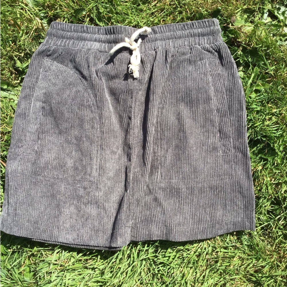 Wishlist‎ Corduroy Mini Charcoal Skirt Pockets Elastic Drawstring Waist Size S